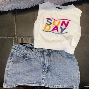 Washed Asymmetric Denim Skirt